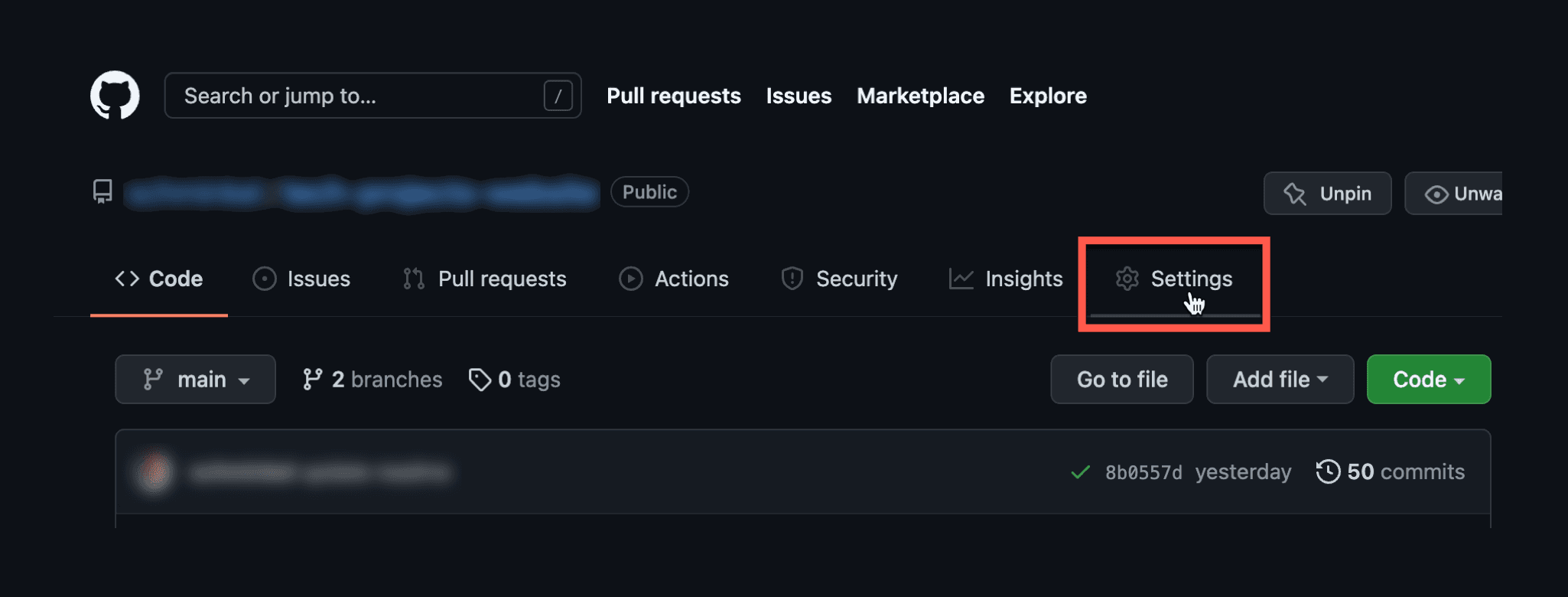 Settings Button on GitHub